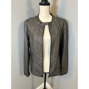 Shelby Collection Women Charcoal Faux Leather Moto Jacket Size XL